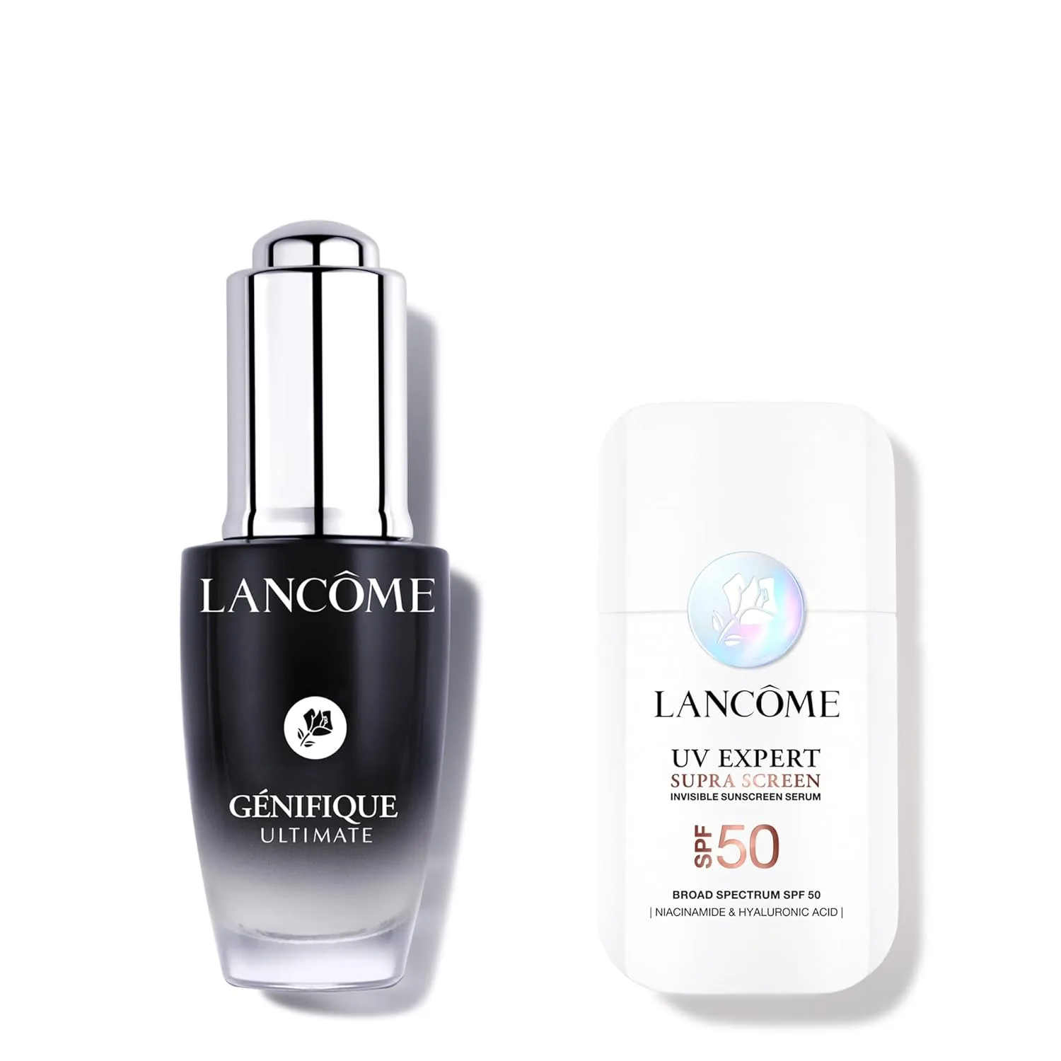 Lancôme Protect & Prevent Anti-Aging Skincare Duo - Supra Screen Invisible Serum Sunscreen SPF 50+ и Génifique Ultimate Dual Recovery Face Serum 20 мл