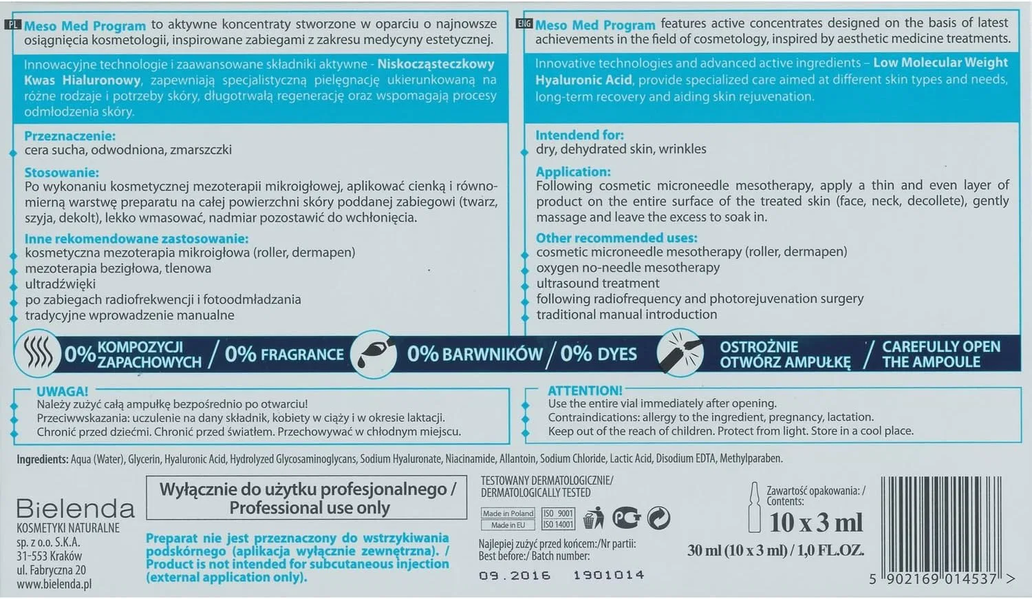 Активный концентрат Bielenda Professional с низкомолекулярной гиалуроновой кислотой, 10x3 мл ‎Bielenda — фото 2