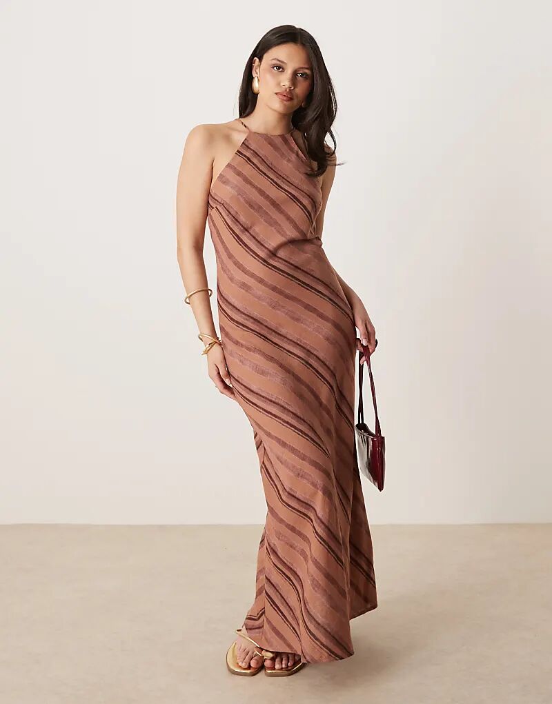 

Длинный льняной сарафан-борцовка ASOS DESIGN в коричневую полоску