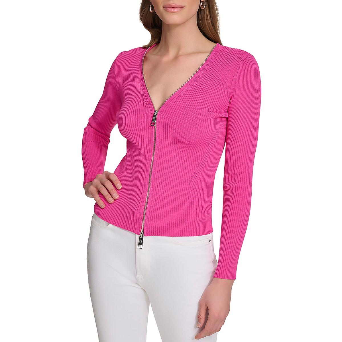 

Женское ребристое трикотажное платье миди длиной ниже колена DKNY, цвет shocking pink