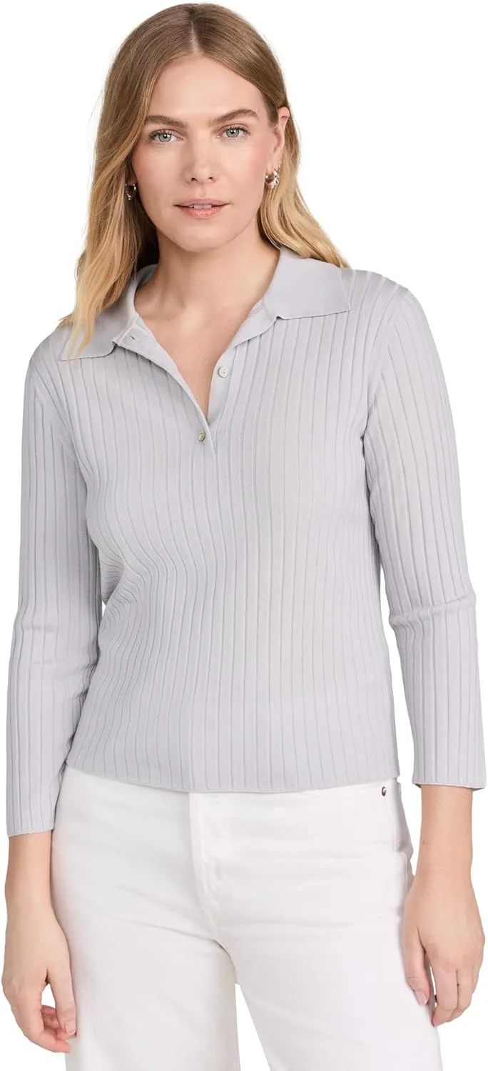 

Vince женский поло с ребристой вязкой и пуговицами, 3/4 рукава