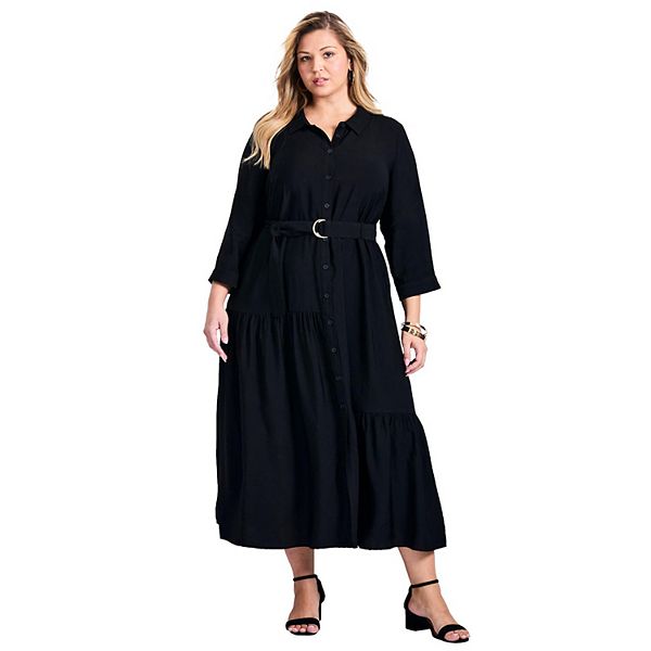 

Женское платье-рубашка с поясом Flora plus size Avenue, Black