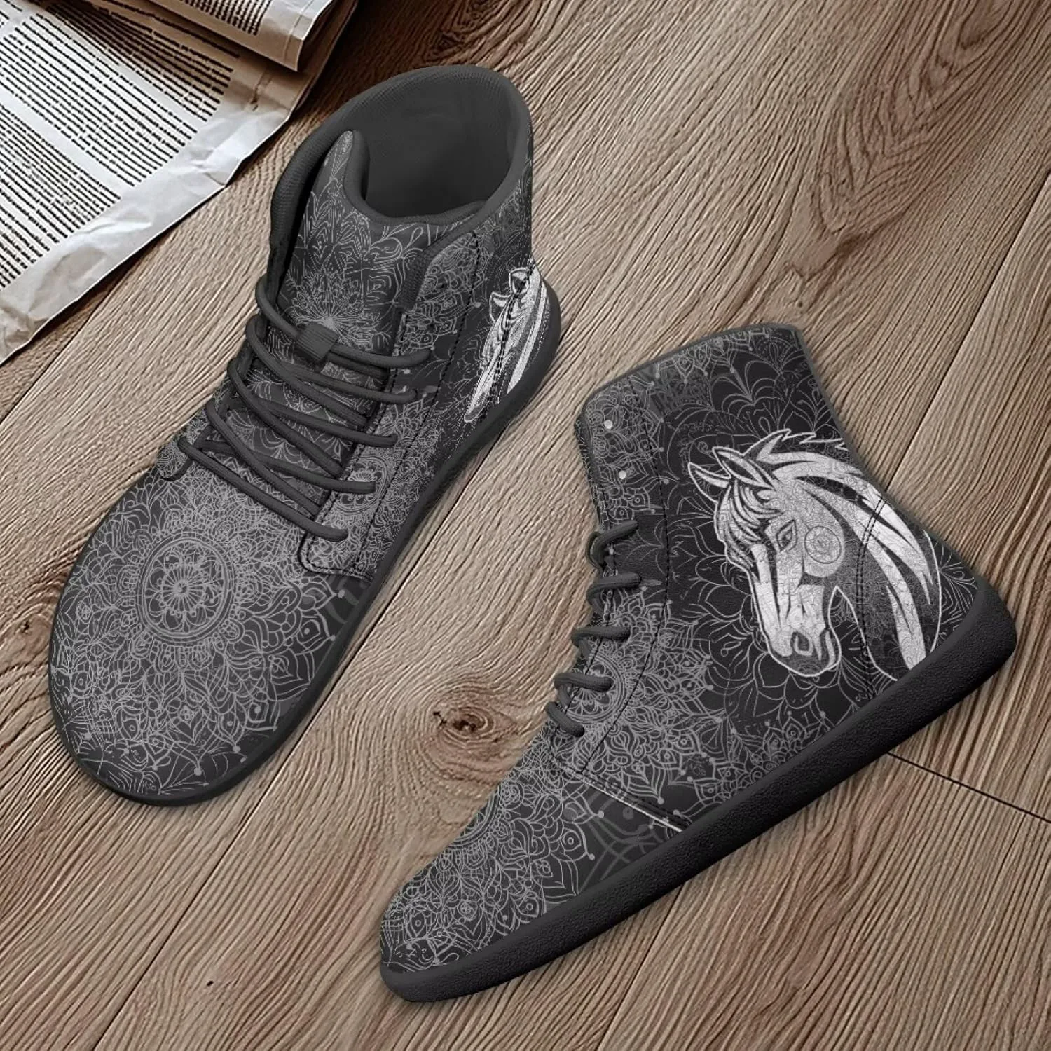 Мужские и женские босоножки Mens Wolves с высоким верхом, минималистичные кроссовки для трейл-раннинга с принтом лошади, босоножки с широкой носочной частью, кроссовки с принтом дракона Glomenade — фото 4