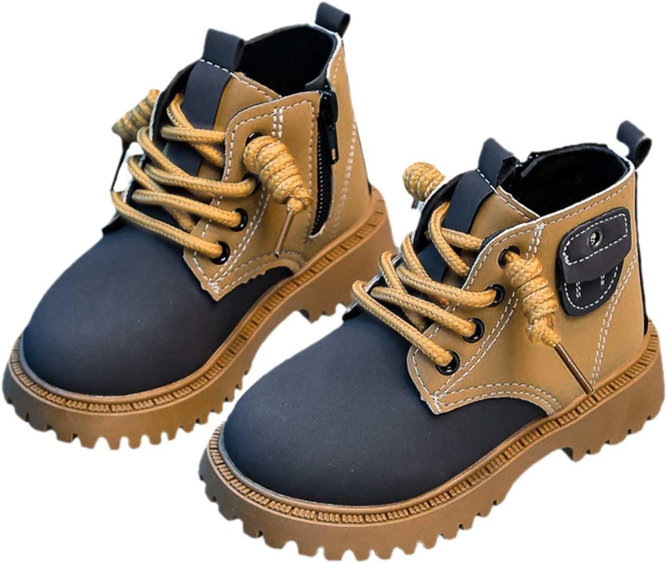 

Ботинки на шнуровке с боковой молнией, армейские ботинки из искусственной кожи, короткие, с ребристой подошвой (для малышей/старших детей) JEUROT, Blue