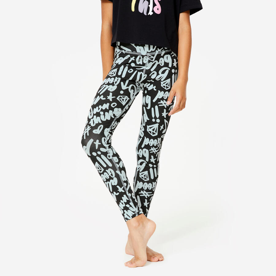 

DOMYOS Леггинсы для современных танцев с высокой талией для девочек - зелёные/чёрные