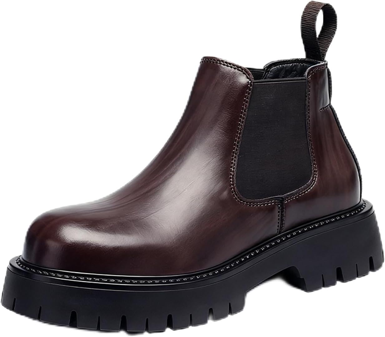 

Мужские ботинки челси из натуральной кожи, без шнурков, на массивной платформе, стильные, с круглым носком и рифленой подошвой, теплые, для повседневной носки и деловых встреч Generic, коричневый