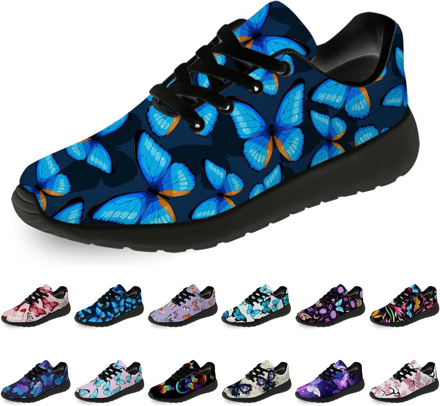 

Кроссовки с бабочками для женщин и мужчин, легкие для бега, прогулок и тенниса, женские и мужские кеды, обувь с бабочками, подарки Horethy, синий