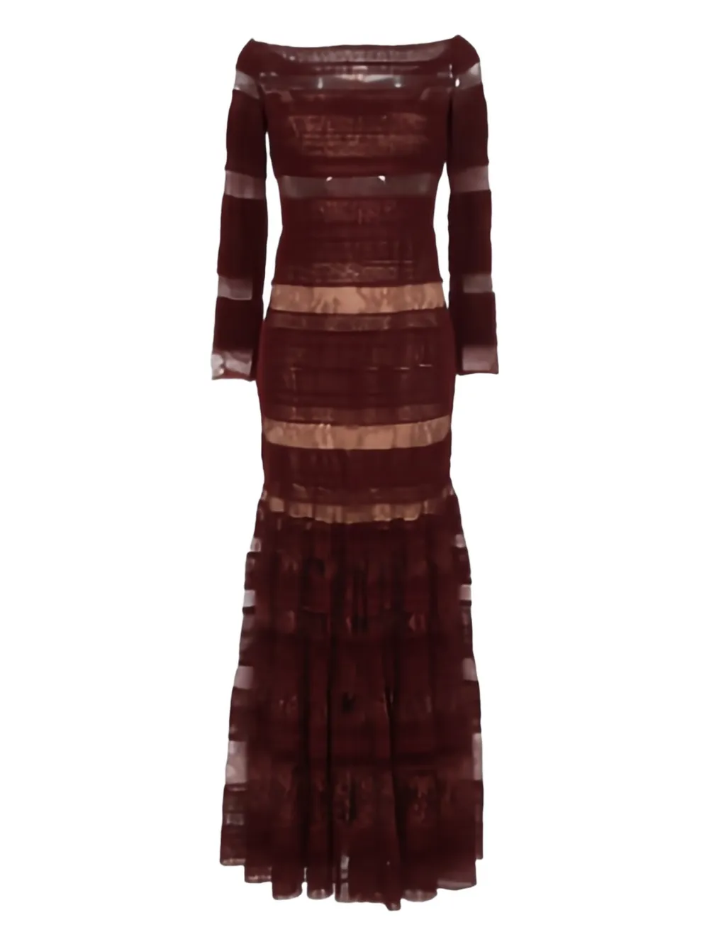 

Платье в полоску с открытыми плечами Elie Saab, красный