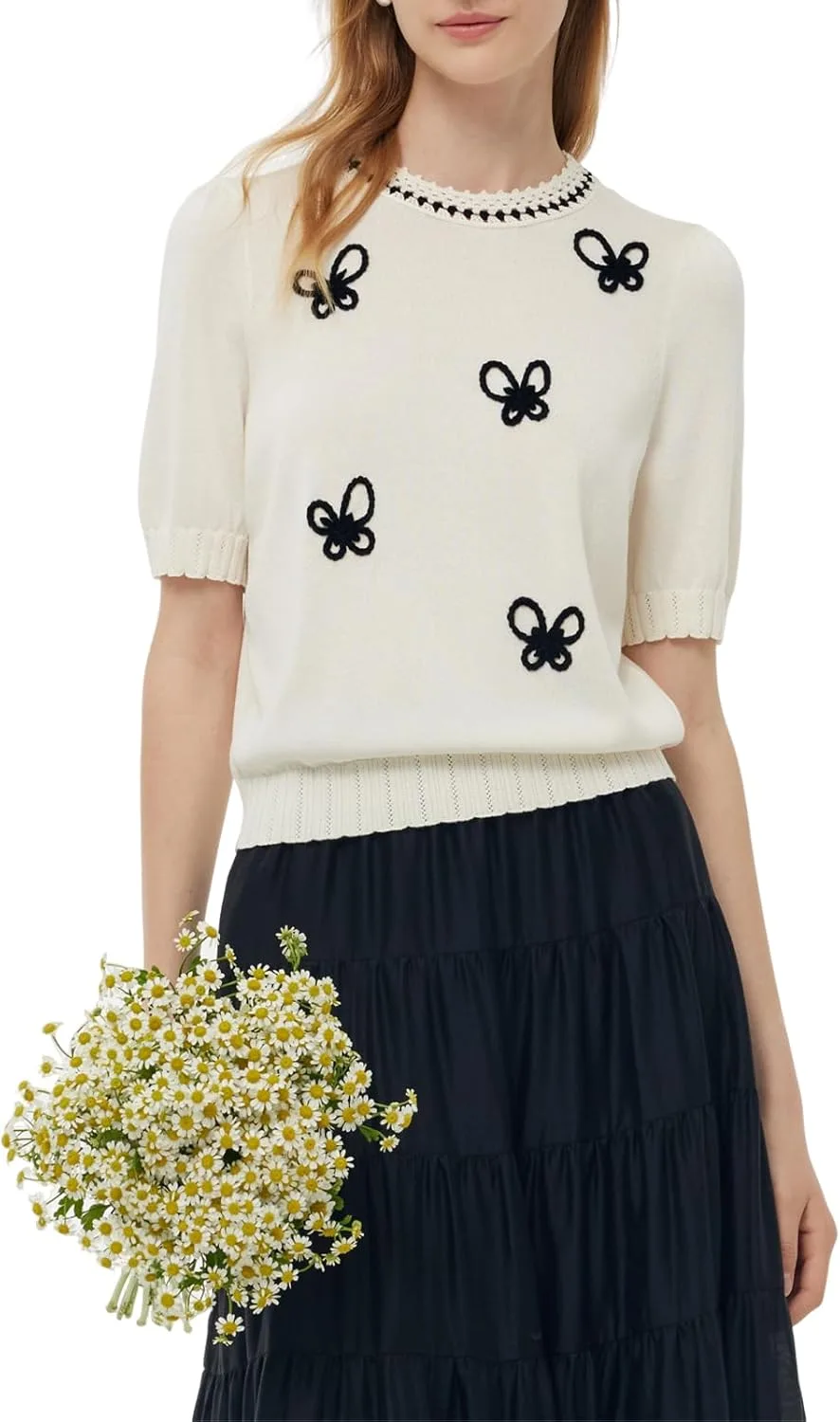 

GOELIA Женская футболка летняя Tencel белая с коротким рукавом и круглым вырезом