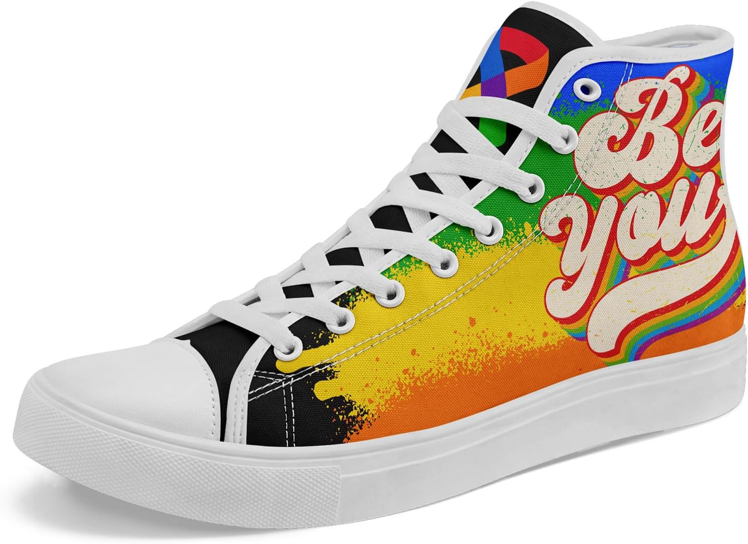 

Высокие кеды Rainbow на шнуровке - стильная обувь для мужчин и женщин, легкая повседневная обувь, подарок во имя равенства Awsole, белый/желтый/оранжевый