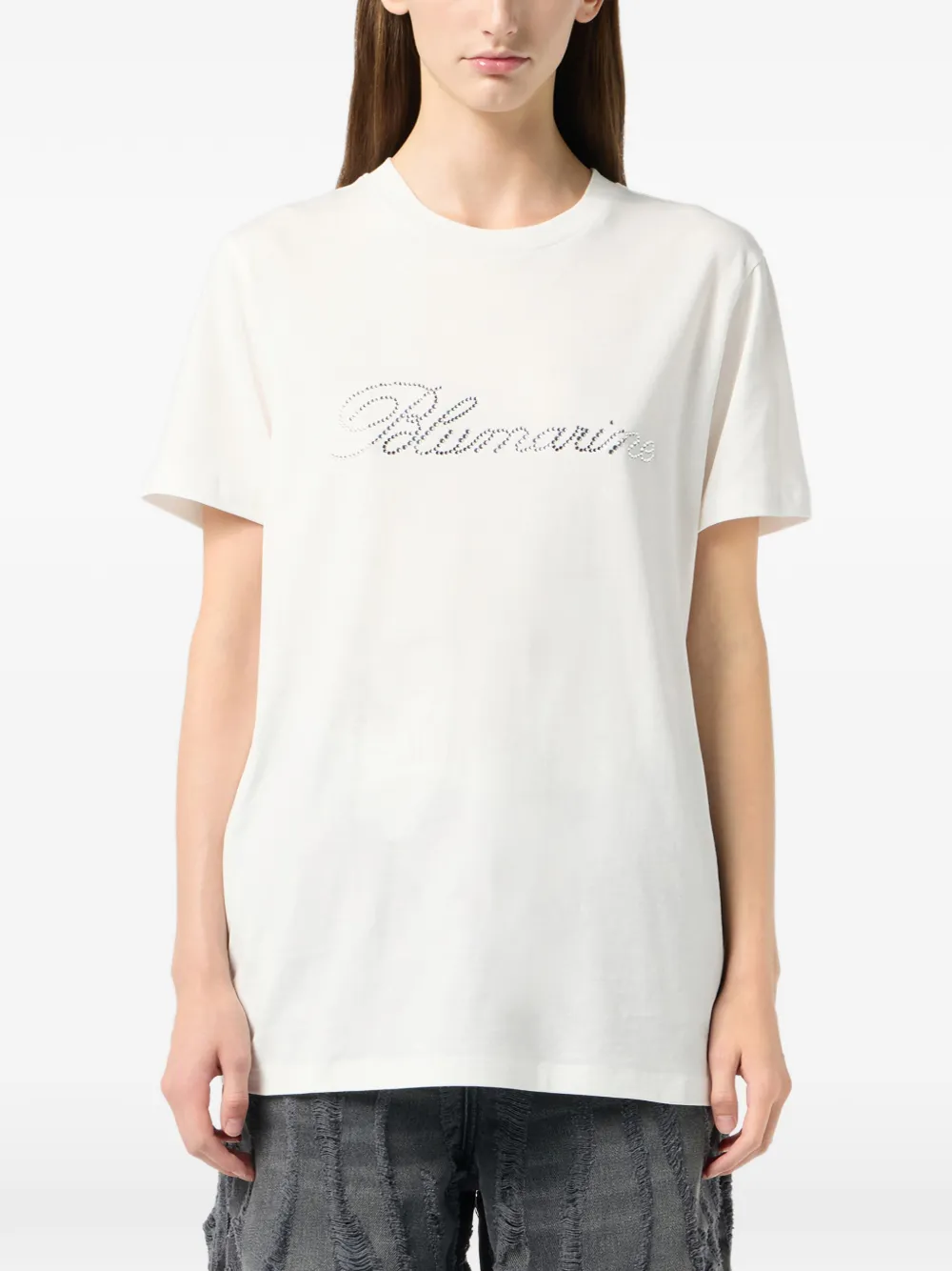 Футболка из джерси с вышитым логотипом BLUMARINE, белый — фото 3