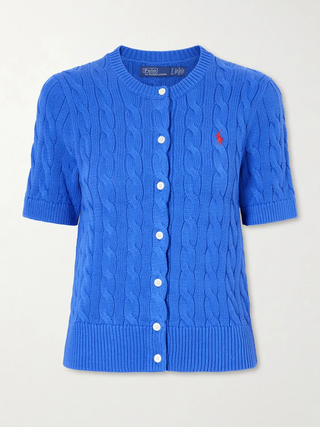 Хлопковый кардиган крупной вязки с вышитым логотипом POLO RALPH LAUREN, синий