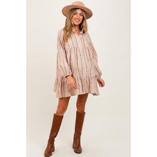 

Платье-Рубашка для беременных с цветочным принтом и сборками, наполовину застегнутое на пуговицы. Pinkblush