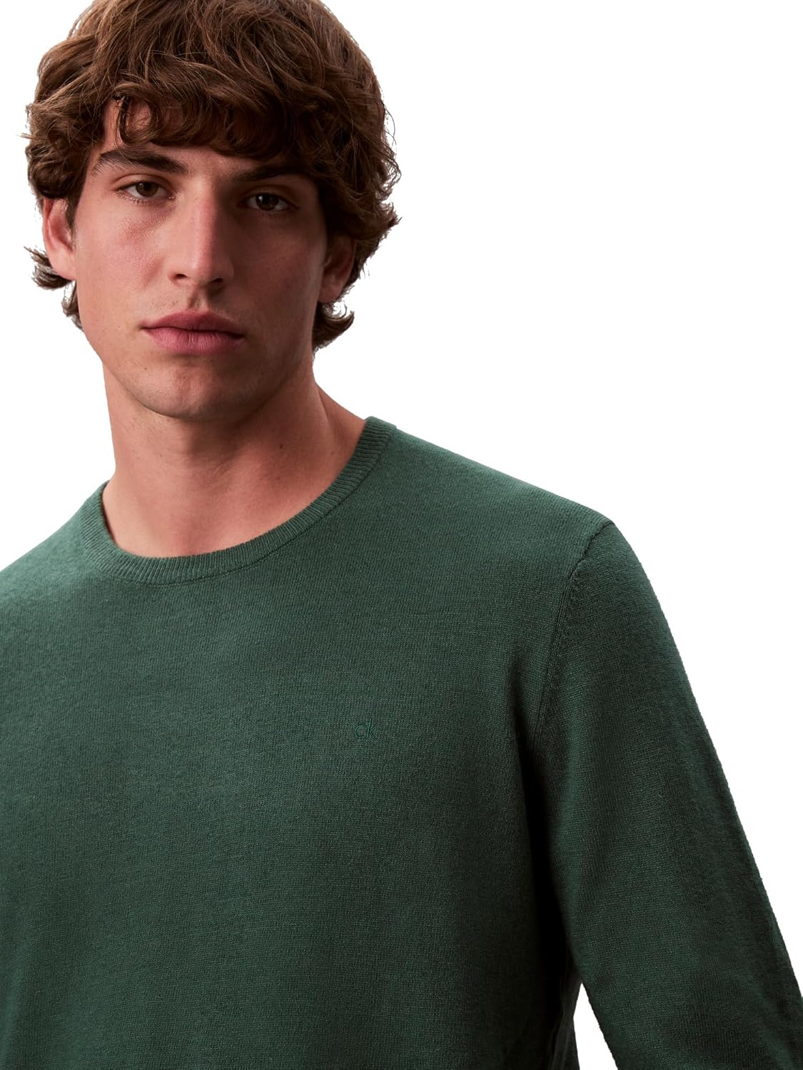 Мужской свитер Calvin Klein из шерстяной смеси с круглым вырезом, Hunter Green — фото 4