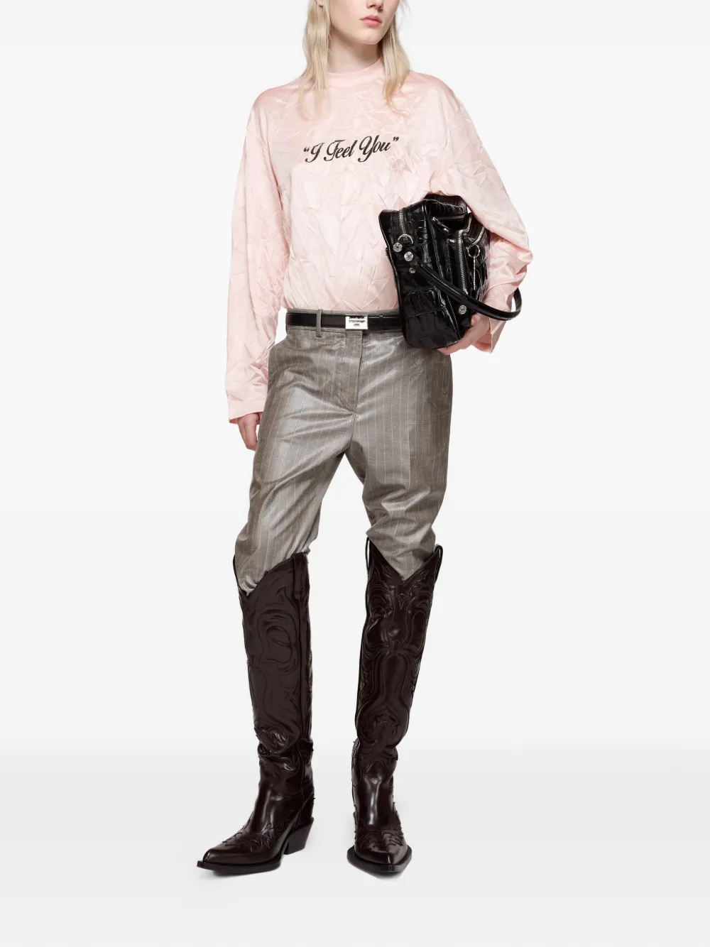 Футболка с длинными рукавами и эффектом смятости Acne Studios, розовый — фото 2
