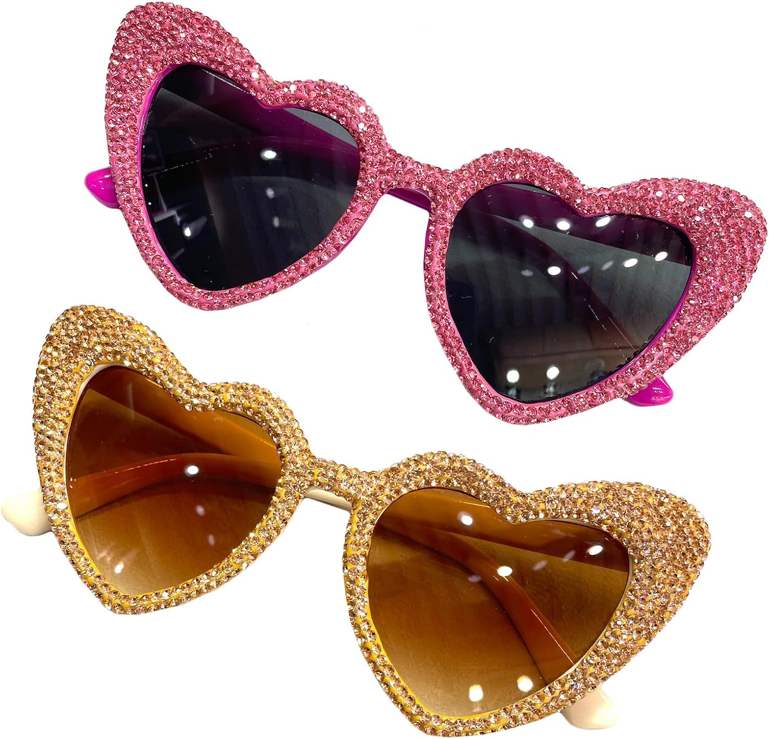 

Солнцезащитные очки Willochra Heart Crystal для женщин, роскошные солнцезащитные очки со стразами, «кошачий глаз», блестящие, для вечеринок и фестивалей, розовые, 2pcs-brown&purple