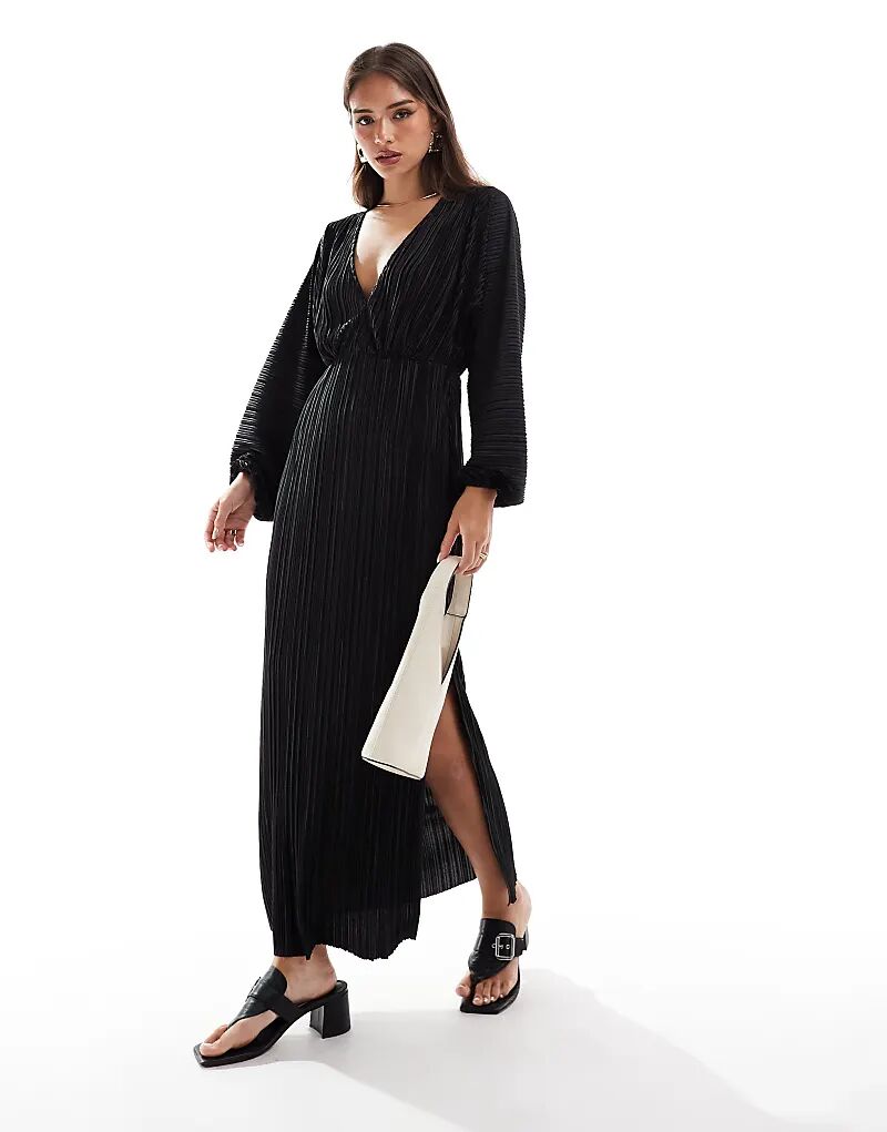 

Черное плиссированное платье с блузками и рукавами ASOS DESIGN