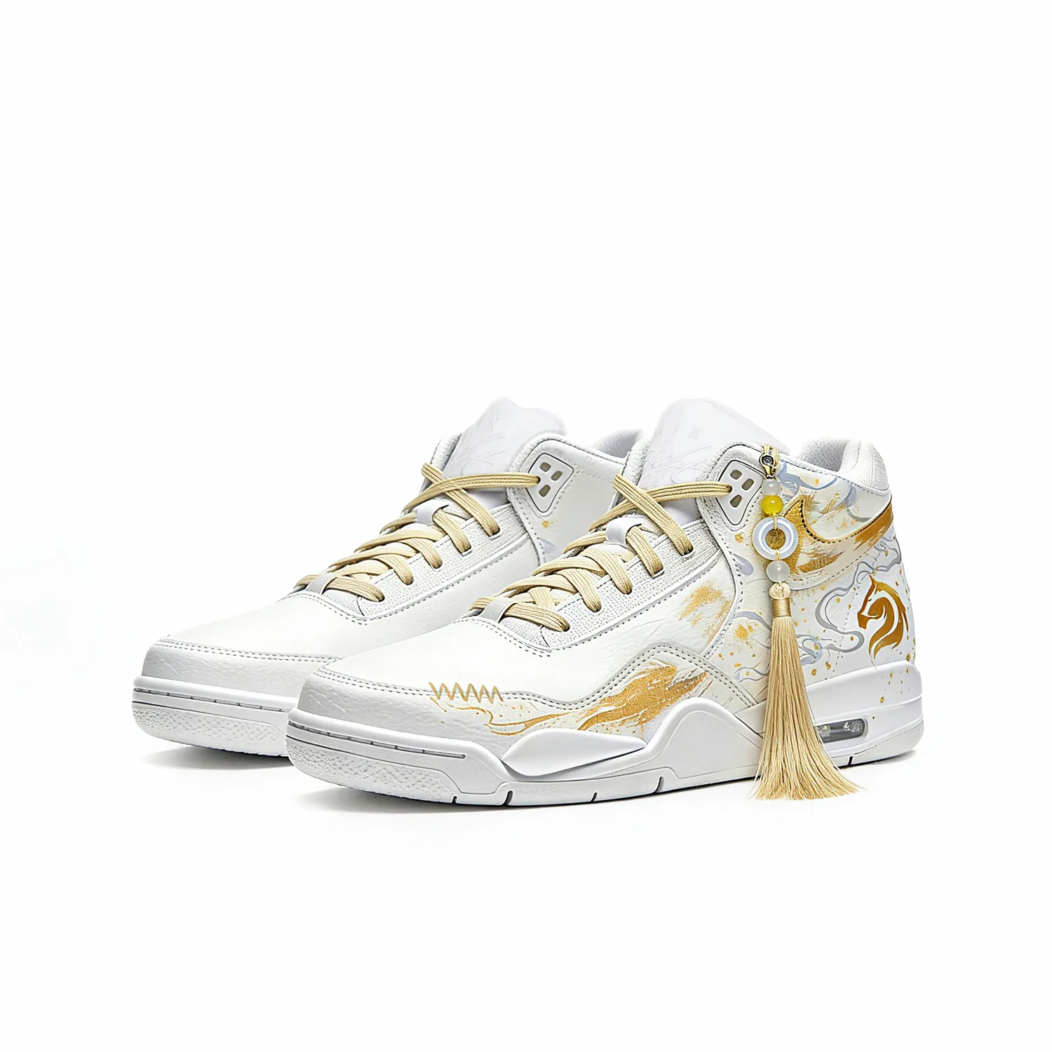Nike Кроссовки баскетбольные мужские Flight Legacy Slip Resistant Abrasion Resistant Coverage Support Mid top Vintage White Gold — фото 4