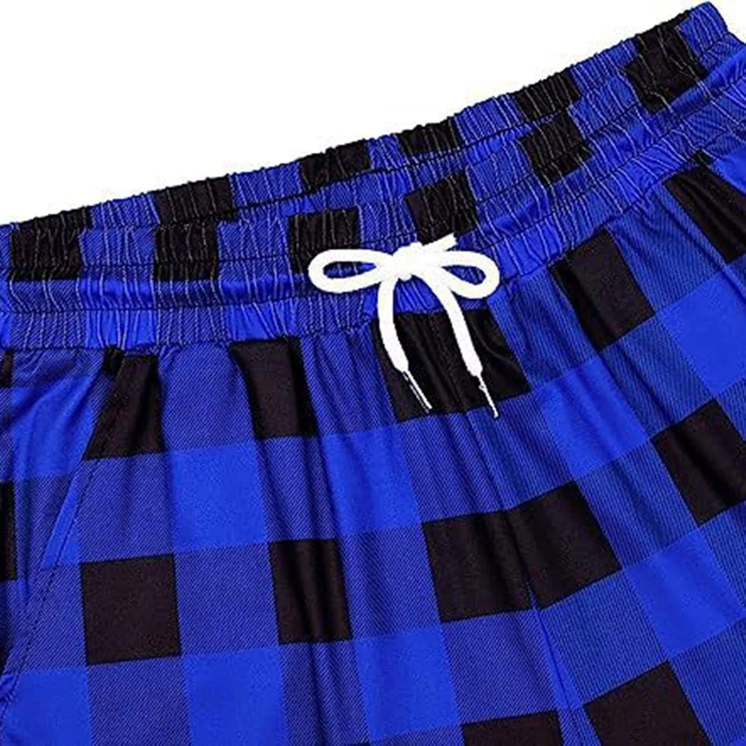 Женские пижамные брюки Buffalo Plaid, высокой талии, широкие, свободные, синие — фото 4