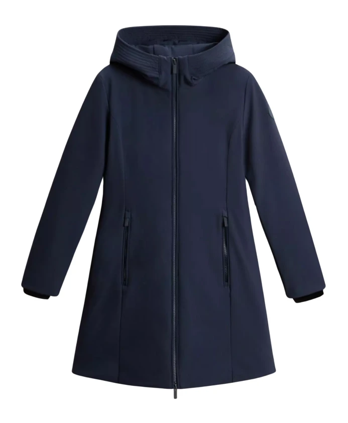 

Техническая пуховая парка из софтшелла с женственным силуэтом Woolrich, синий