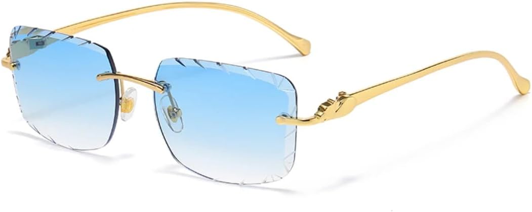 

Солнцезащитные очки без оправы с хромированными линзами для мужчин и женщин, металлическая оправа с рисунком головы леопарда, ретро-стиль, защита от УФ-излучения UV400, для путешествий TVTBBVV, Blue C3