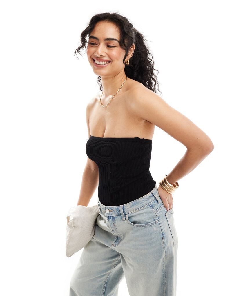 

Bershka – Черное боди из нежного трикотажа с вырезом-бандо