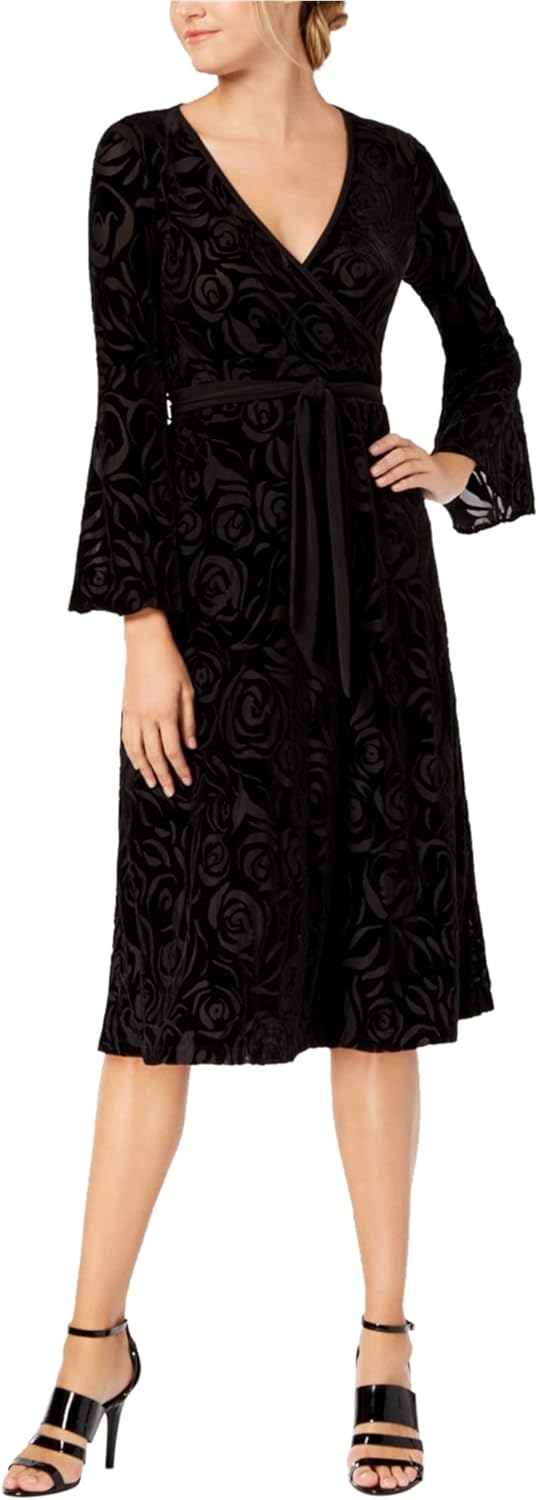 

Женское платье миди Calvin Klein из искусственного бархата с длинными рукавами и запахом, Black