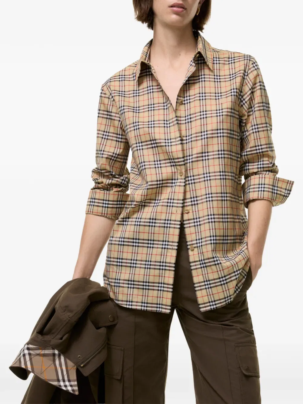 Рубашка Burberry, классическая, клетчатая, бежевый — фото 2