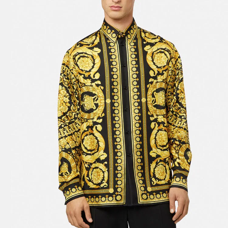 Рубашка с принтом Barocco VERSACE желтая — фото 4