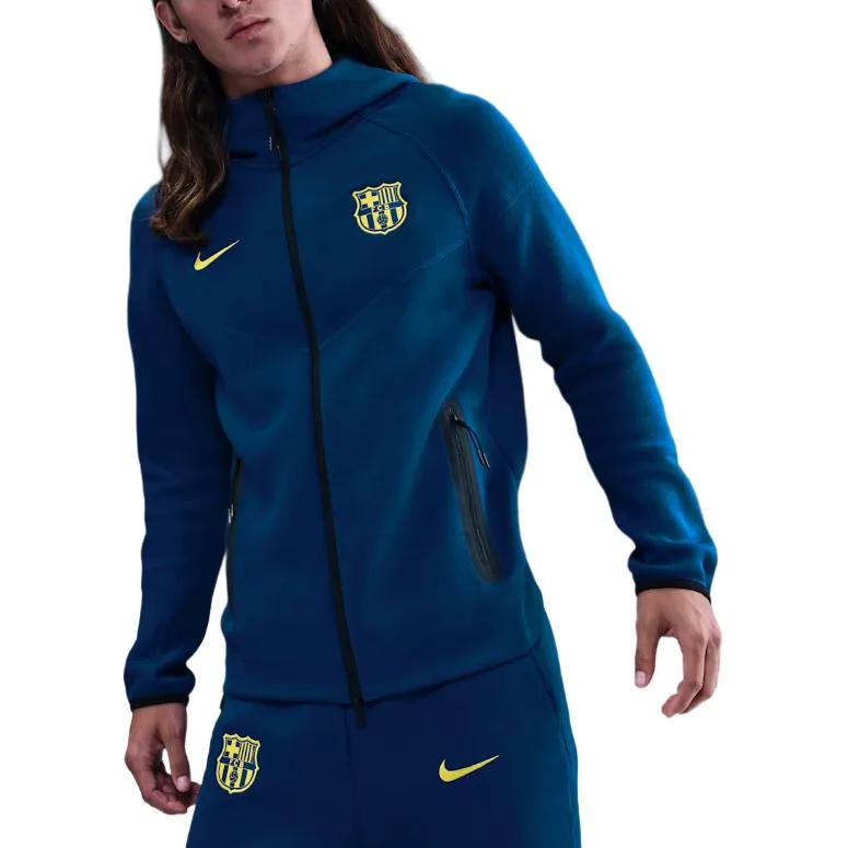 Толстовка флисовая мужская футбольная с полной застежкой-молнией Fc Barcelona Tech Windrunner Fourth Nike, синий