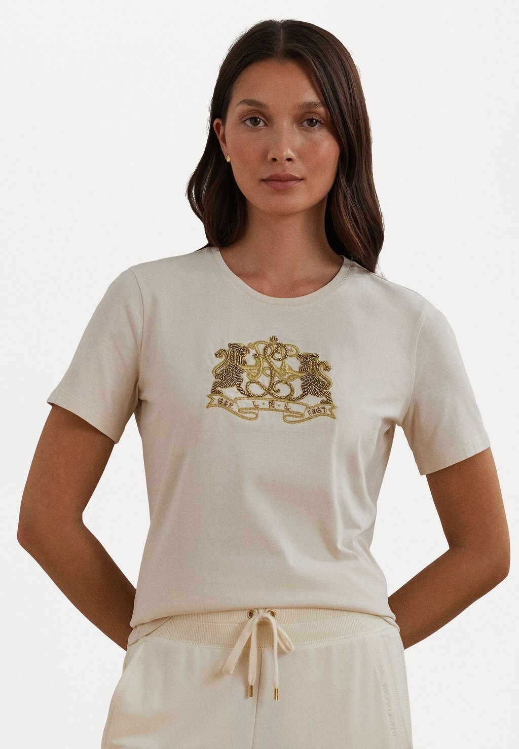 

Футболка с принтом LION CREST COTTON JERSEY TEE Lauren Ralph Lauren, кремовый