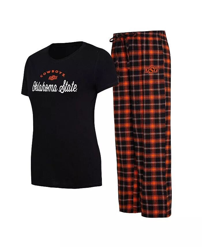 

Женская черная, оранжевая футболка Oklahoma State Cowboys Arctic и фланелевые брюки для сна Concepts Sport, черный