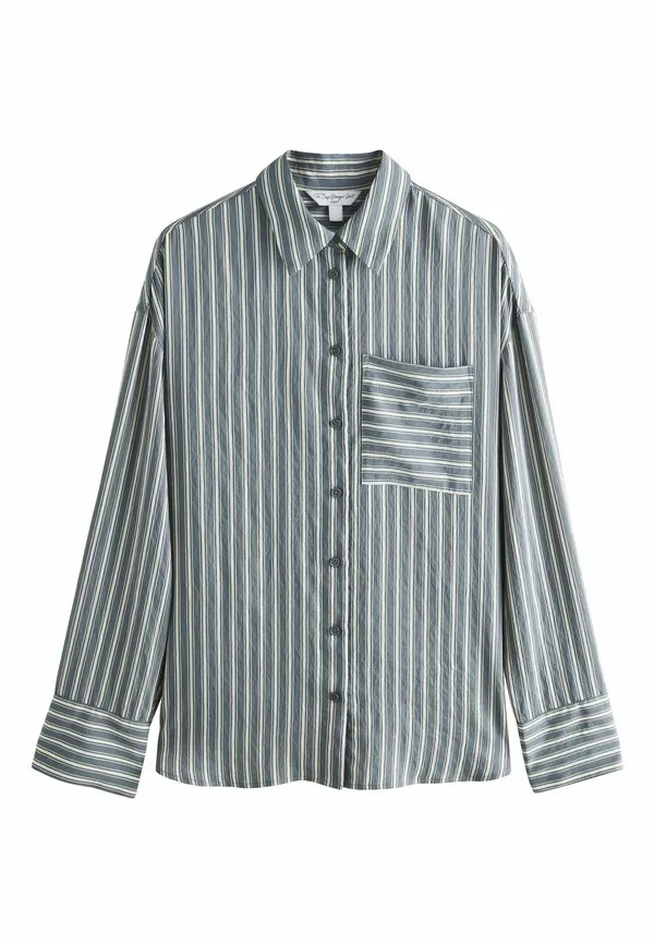 Полосатая блузка оверсайз с длинными рукавами и пуговицами Next, Slate Grey White