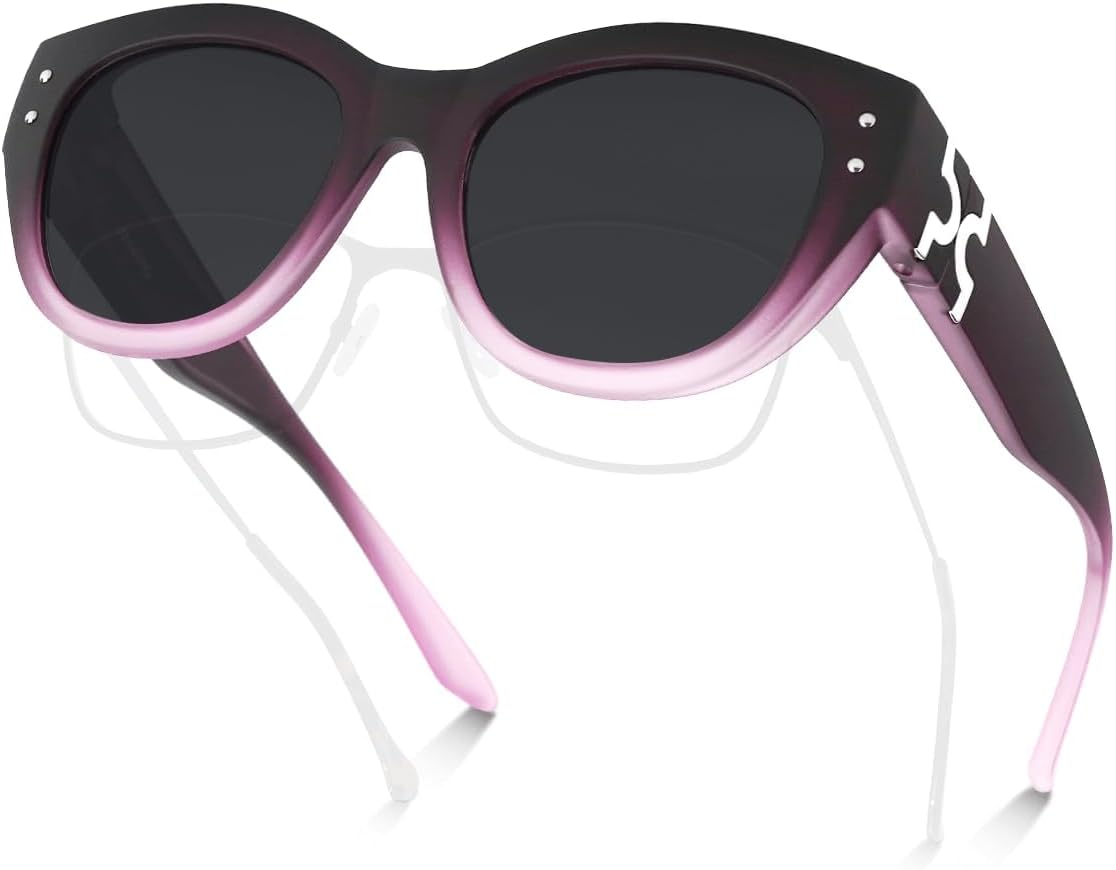 

Поляризованные солнцезащитные очки Meeloog, надеваемые поверх обычных очков, для женщин, модные круглые солнцезащитные очки, легкие, облегающие, MST0080, P1 Burgundy Frame/Black Lens