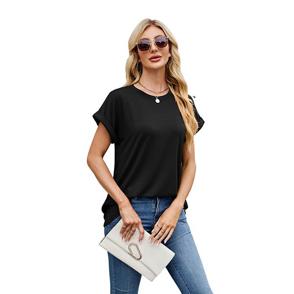 

Женская летняя блузка с коротким рукавом и круглым вырезом Prettypetal, Black