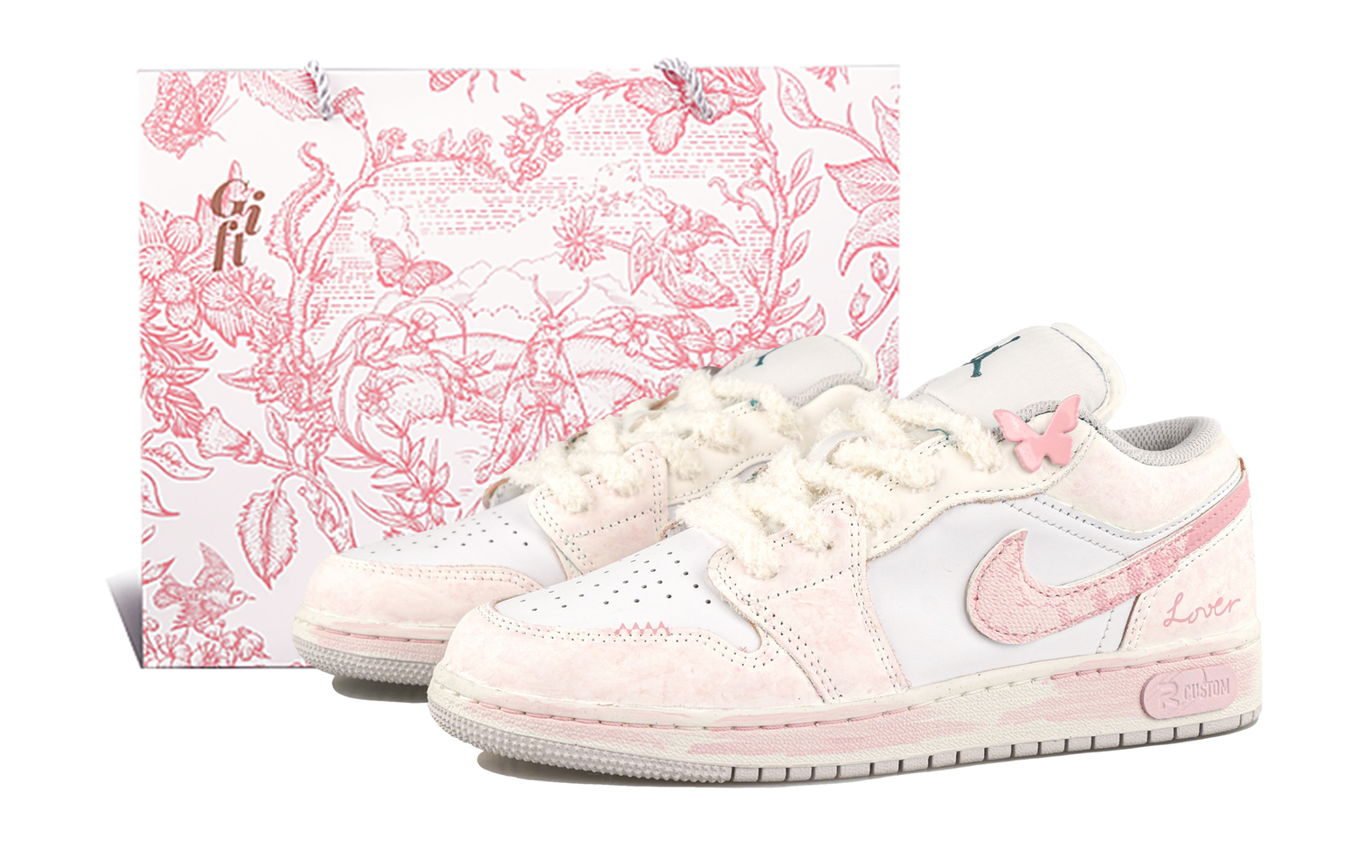 

Кроссовки Air 1 RISK Butterfly Residence Smoke Pink Slip Resistant Abrasion Resistant Low top Jordan, розовый