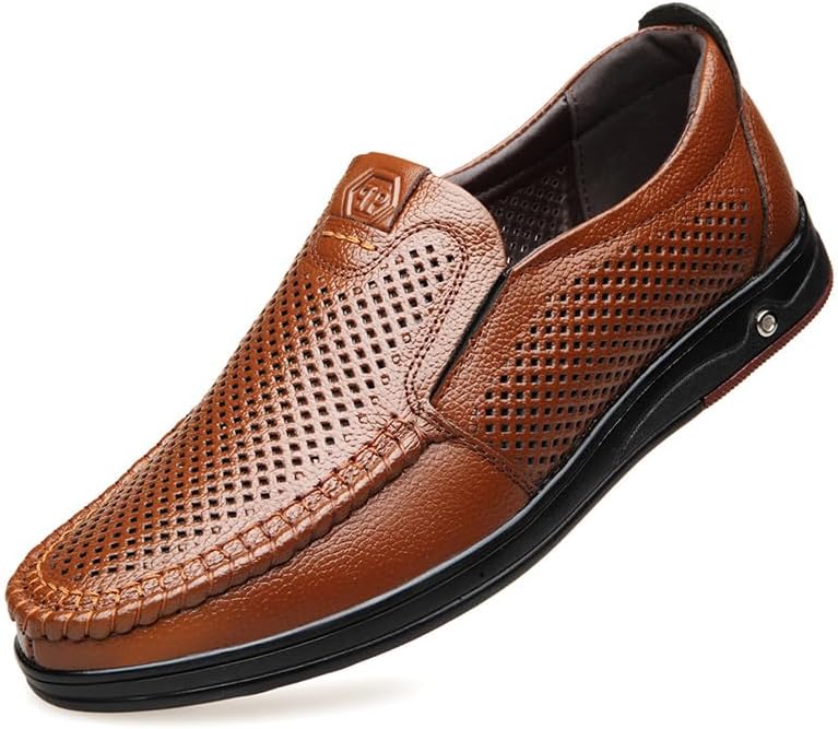 

Мужские дышащие лоферы Повседневные кожаные легкие настоящие летние слипоны с отверстиями для бизнеса и улицы Asifn, хаки