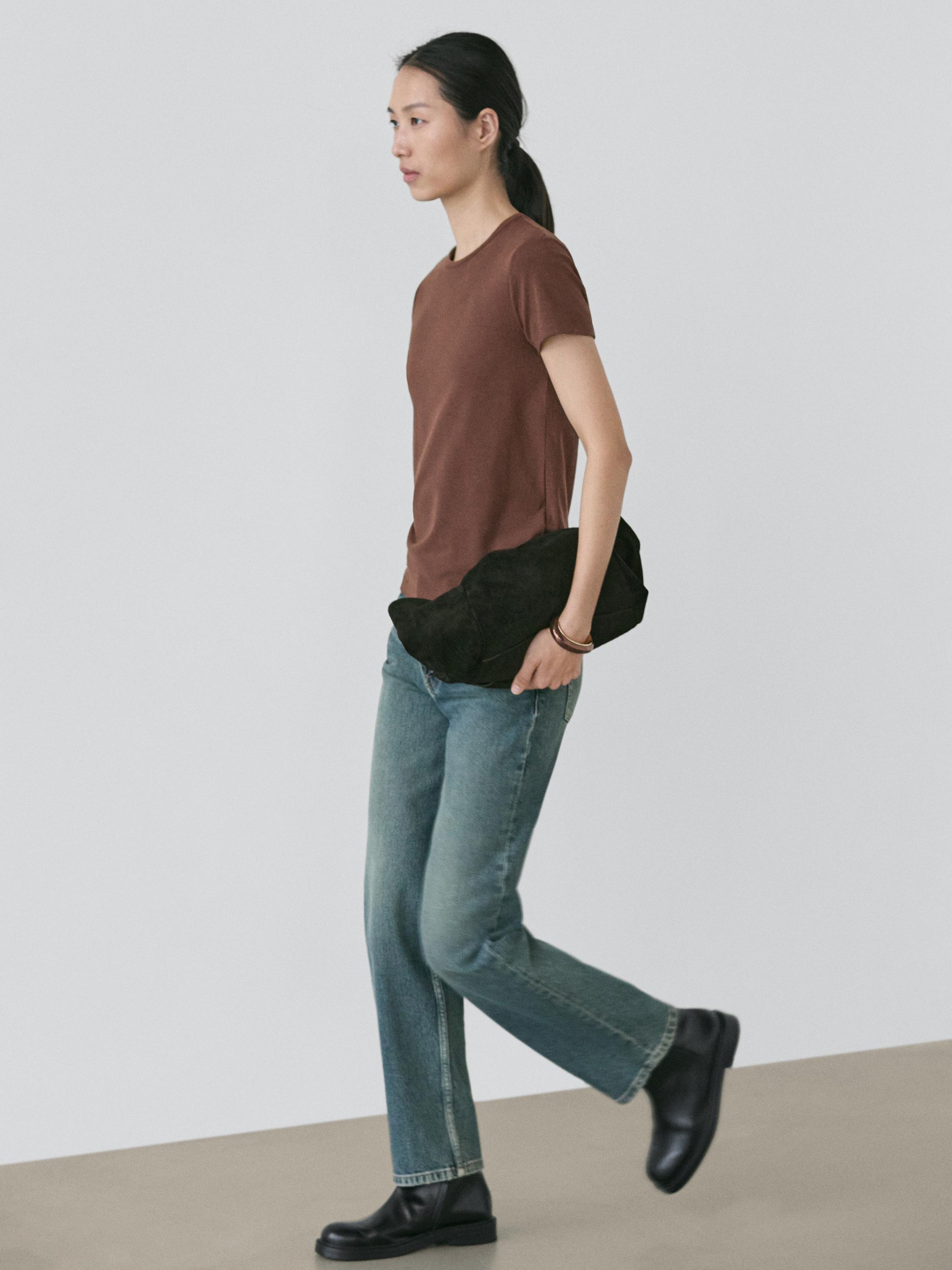 Футболка с коротким рукавом из смеси лиоцелла Massimo Dutti, brown — фото 3