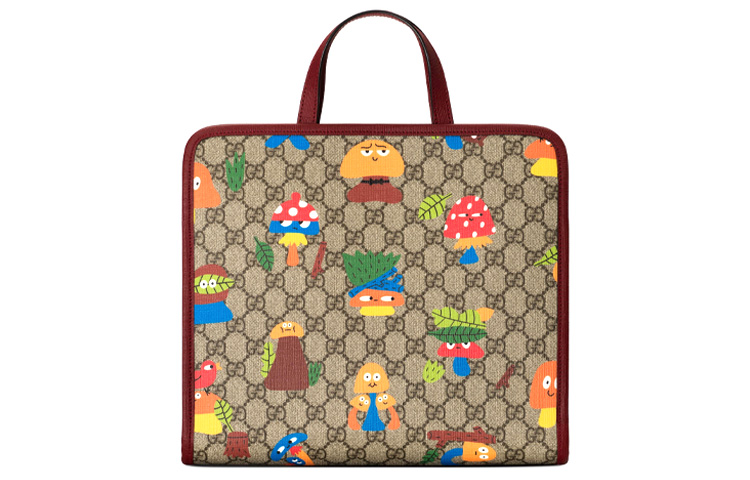 

GUCCI Сумка-шоппер из холста с кожаной отделкой, переносная детская сумка, цвет эбеновое дерево/бордовый