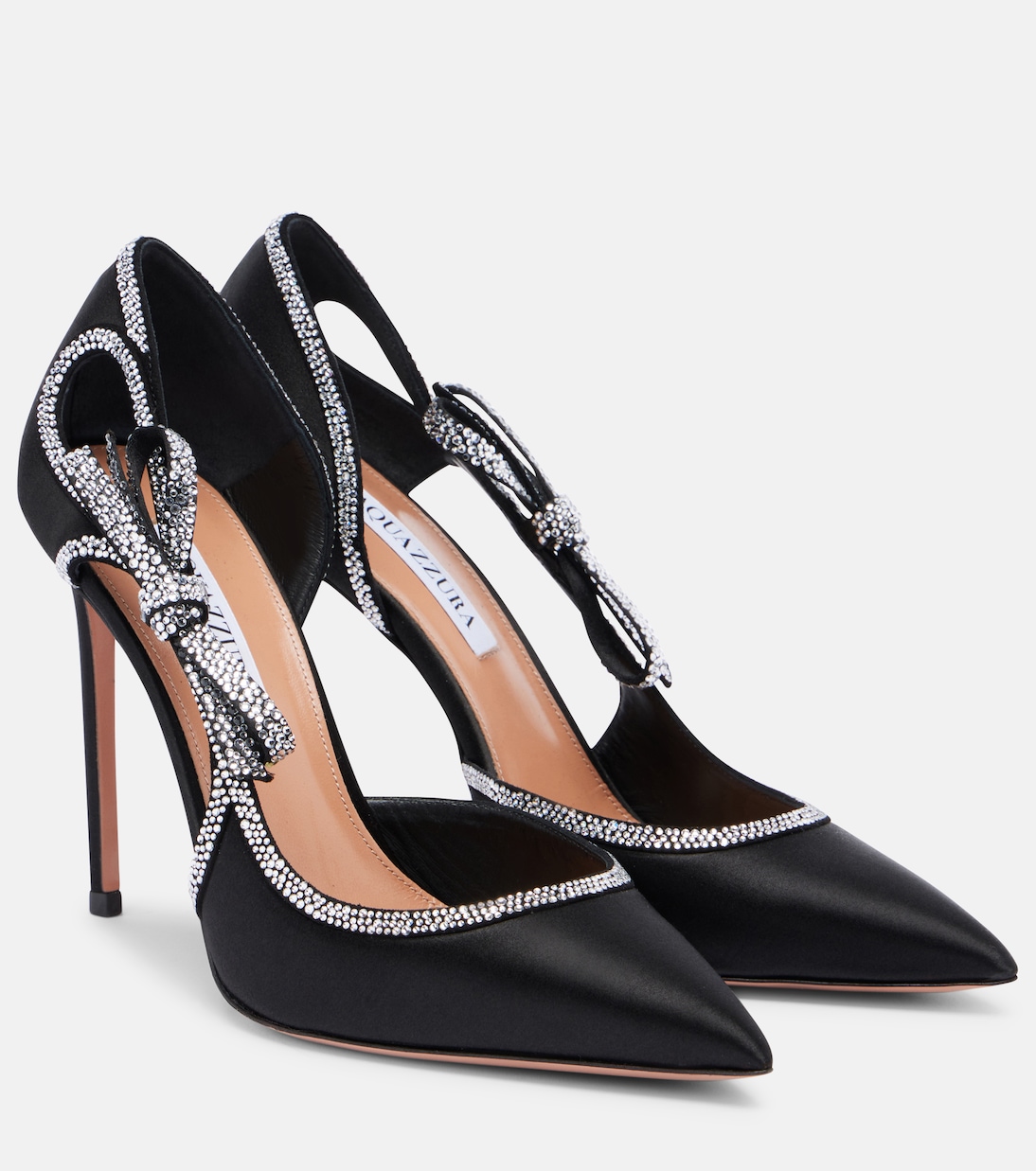Туфли-лодочки Soave Crystal 105 из атласа с декором Aquazzura, черный