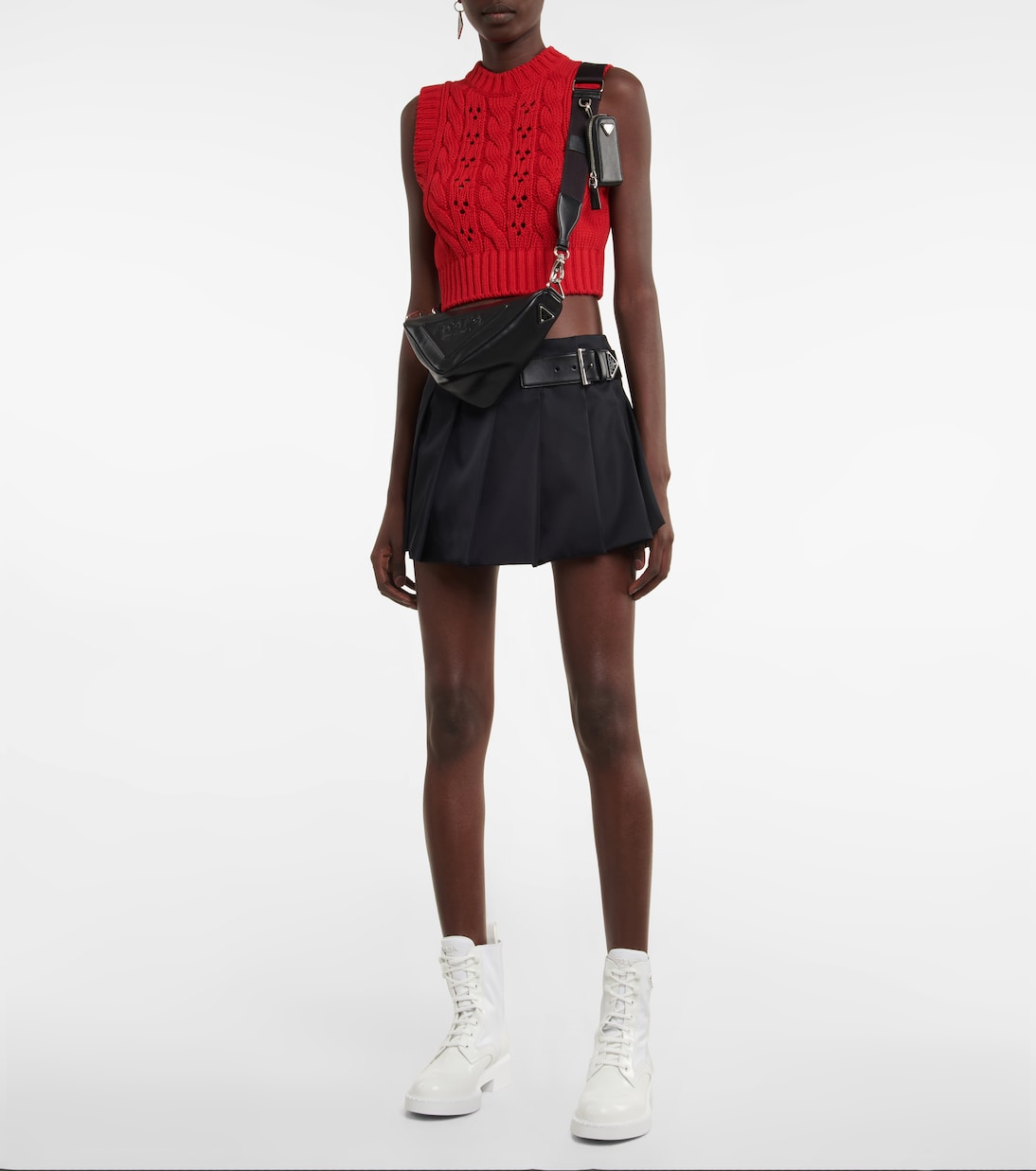 Ботинки до щиколотки с отделкой из шоколадной кожи Prada, белый — фото 2