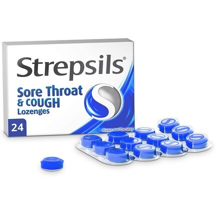 

Стрепсилс, леденцы от боли в горле и кашля, 24 пастилки Strepsils