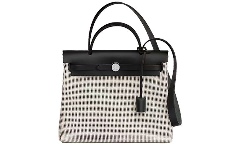 

HERMES Herbag Zip Cowhide Patchwork Canvas Shoulder Bag, Crossbody Bag Unisex бежевый/черный/белый