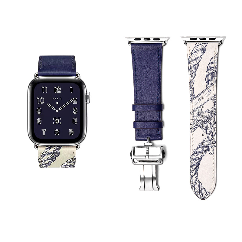 

Vobafe Часы Strap Apple Compatibility Cowhide Leather Material 43mm, Imported Swift cowhide ★ blue with gray