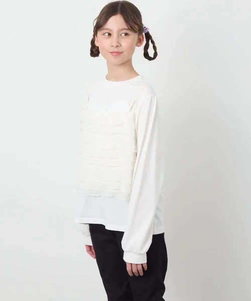Детский топ с оборками и вшитой майкой a.v.v Frill Camisole Docking Top ivory — фото 4