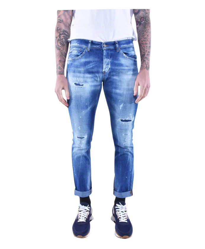 

Узкие рваные джинсы из белого хлопка с эластаном Dondup, синий