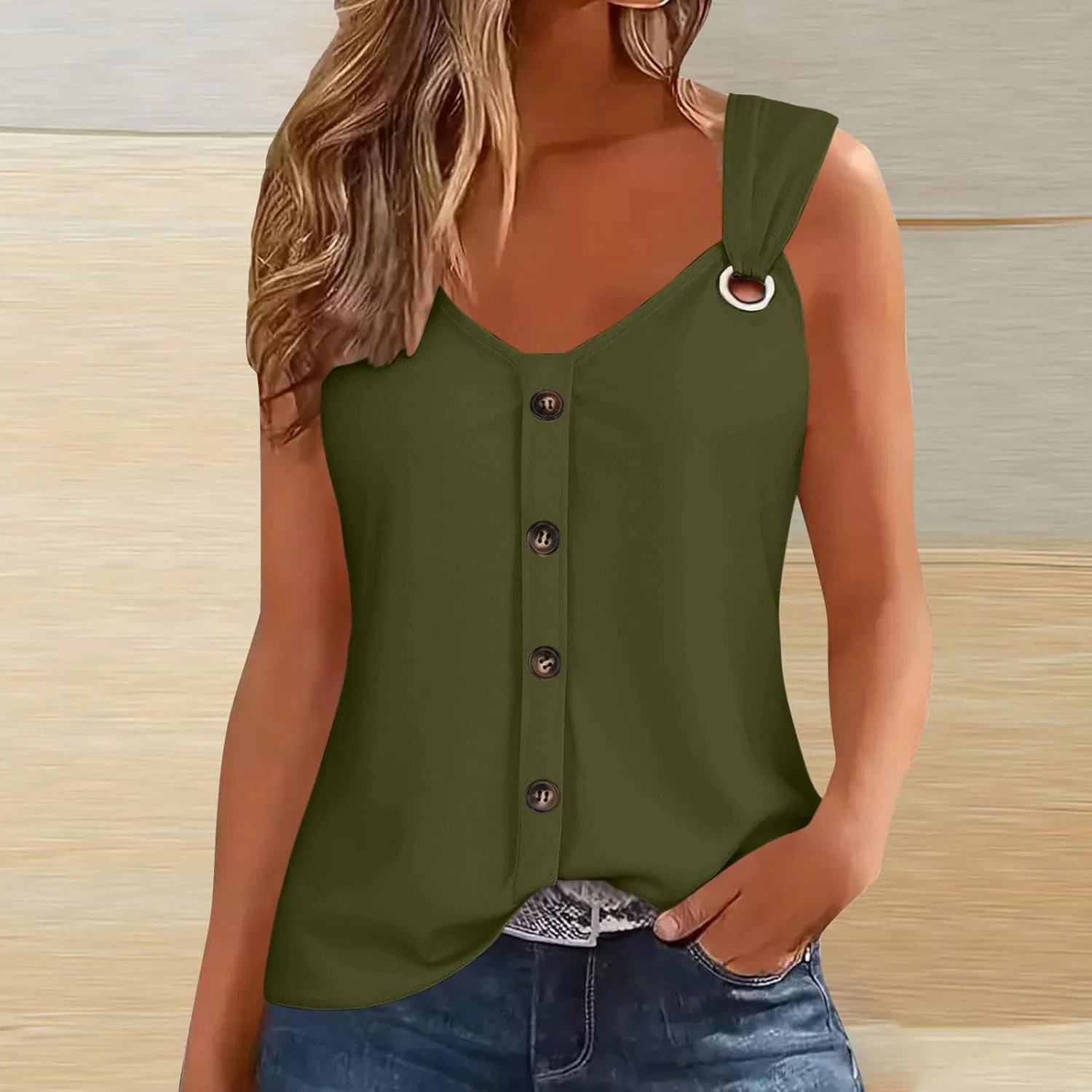 Топ женский на бретелях O-ring, Polyester/Spandex, Army Green01 — фото 3