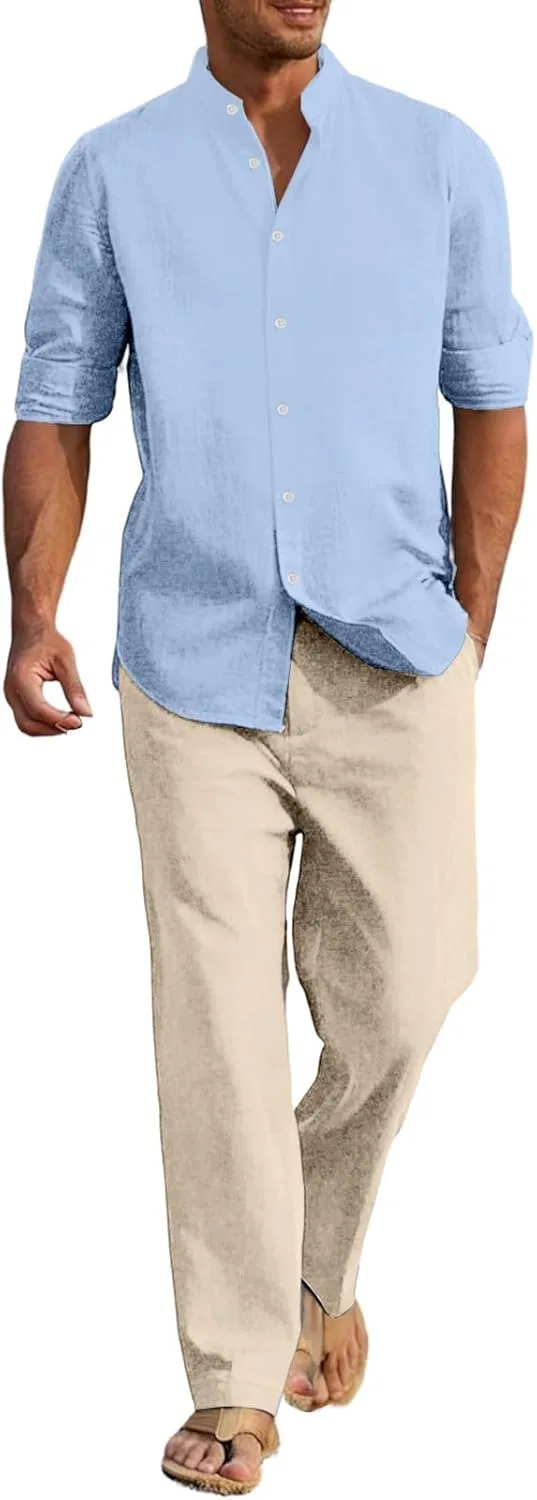Мужской костюм из рубашки и брюк, дышащий, Generic, Sky Blue