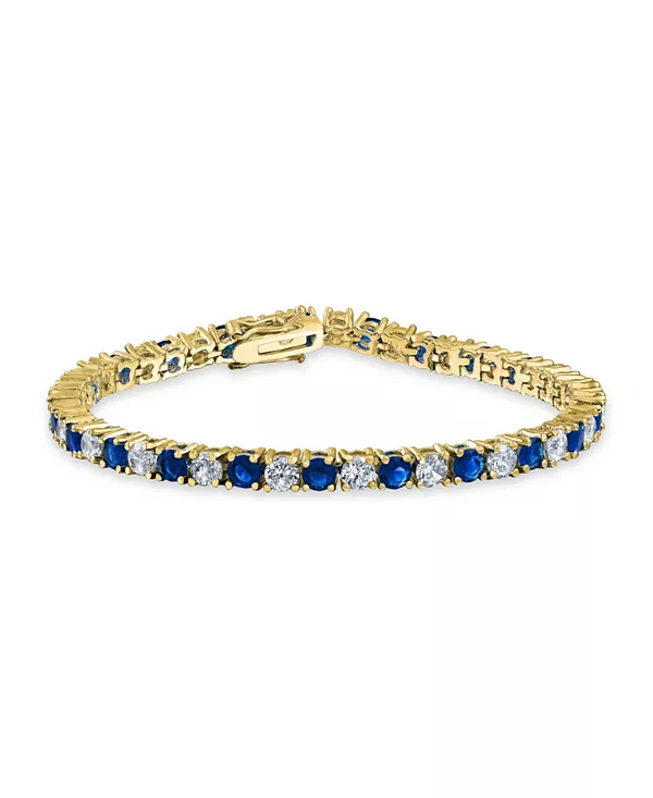 

Набор из чередующихся камней, круглый кубический цирконий 12,00 карат, 4 зубца, теннисный браслет с фианитами для выпускного бала, позолоченный, 7,5 дюймов Bling Jewelry, blue