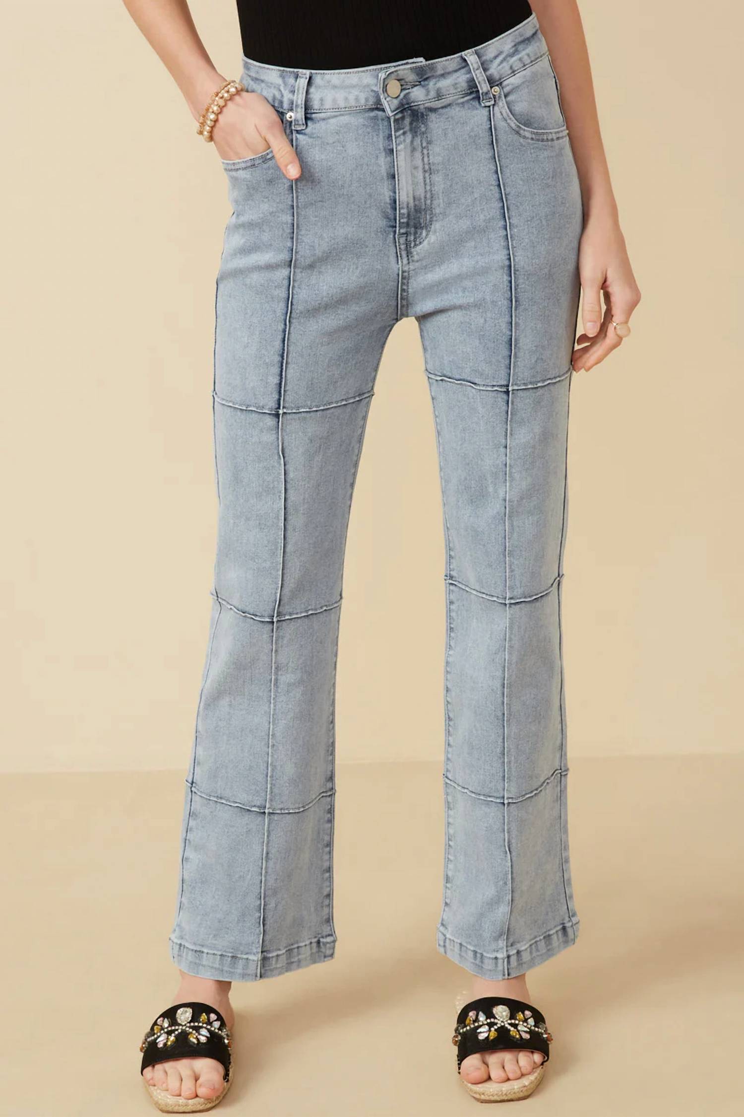 

Джинсы из денима с выстиранными вставками из светлого денима Hayden LA, цвет light denim